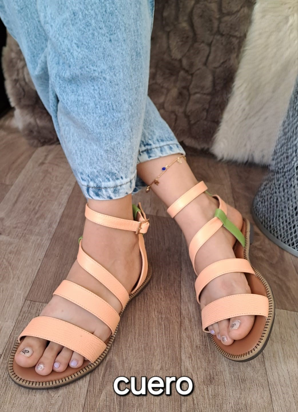 Sandalias de Cuero Color Durazno para Mujer