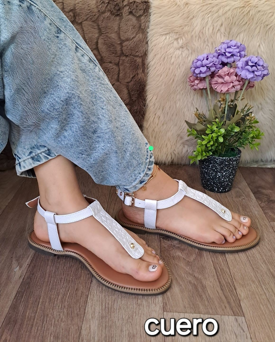 Sandalias de Cuero Blancas para Mujer