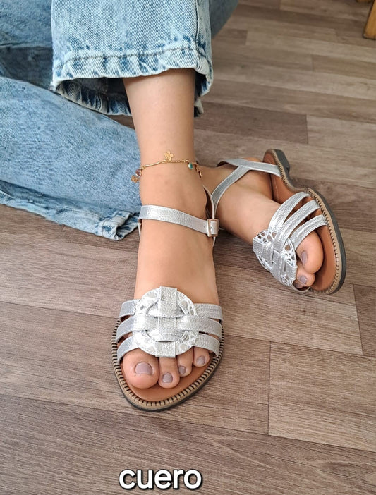 Sandalias de Cuero Plateadas para Mujer