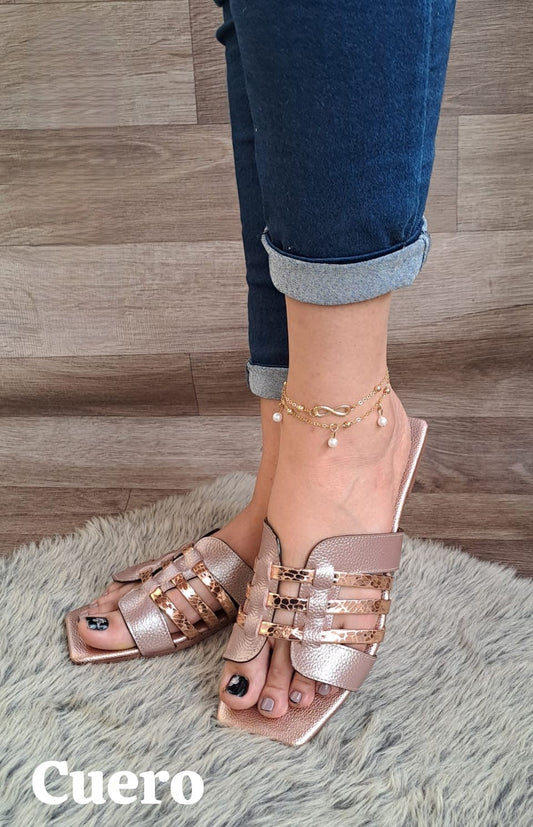 Sandalias de Cuero para Mujer en Color Dorado Rosa