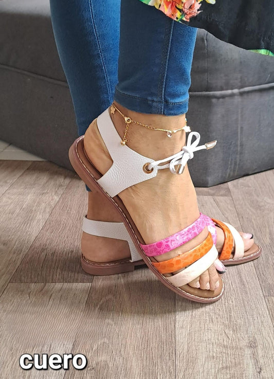 Sandalias de Cuero para Mujer con Diseño Multicolor