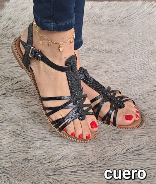 Sandalias de Cuero para Mujer con Diseño Entrelazado en Color Negro