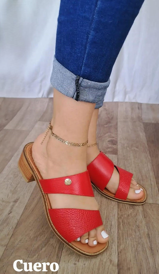 Sandalias de Cuero Rojas para Mujer con Tacón 3 1/2